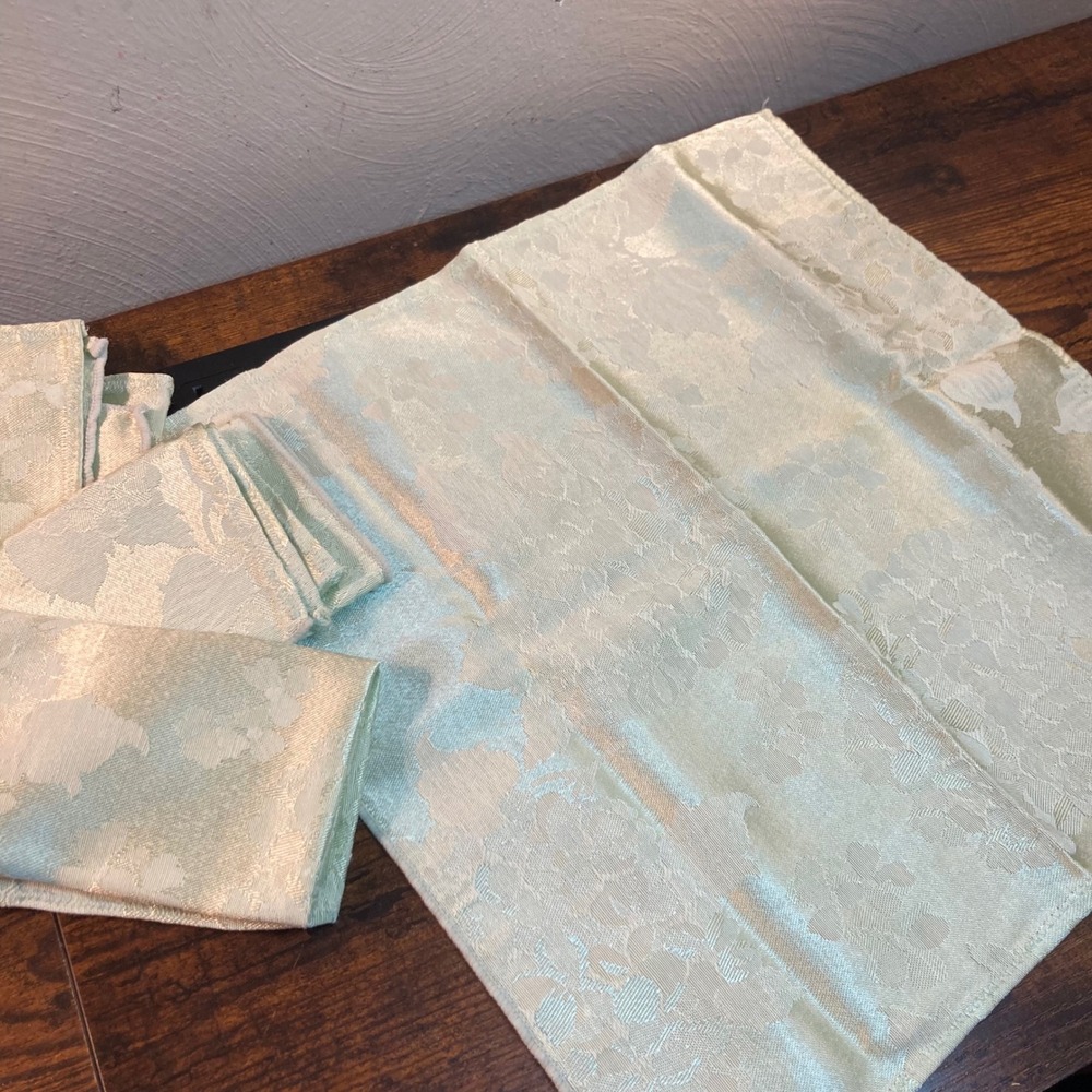 Light Green Damask Floral Jacquard 4 Napkins Set Mint Vintage